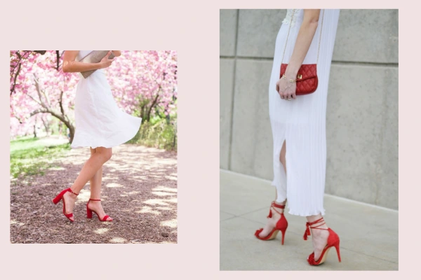 ترکیب لباس سفید با کفش قرمز